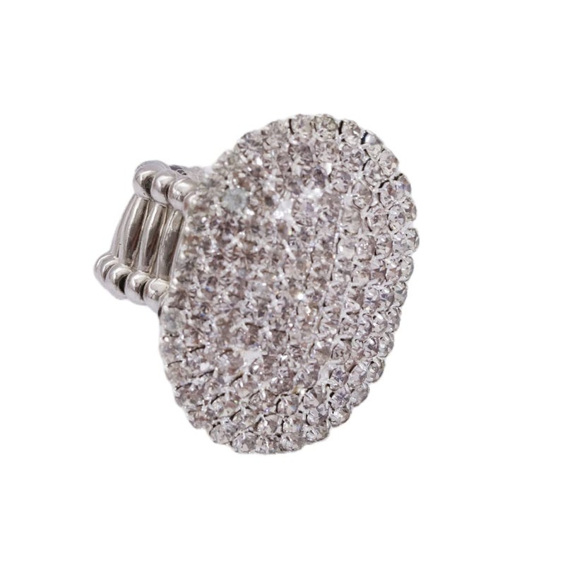 Aoxmas Women Adorable Crystal Rhinestones Oval Design Stretch Fashion Ring Shinning Silver Plated - Image 3